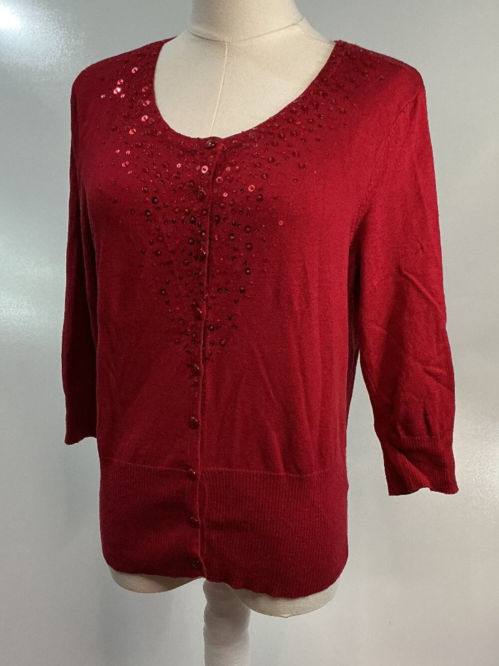 APT. 9 Red Sequin Embellished Button Front Cardigan Sweater Size M - Picture 4 of 13